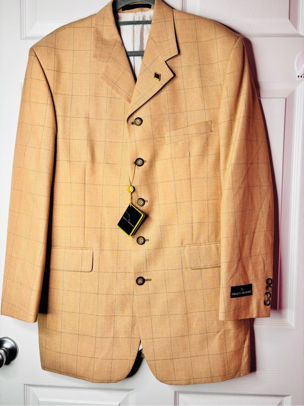 Stacy Adams Tan Windowpane Plaid Sport Coat Blazer NWT Men’s 40R